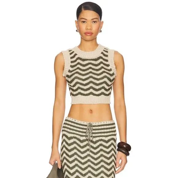 Agua Bendita Crochet Emory Crop Top & Mira Ete Skirt Set Chevron M/L - Picture 2 of 9